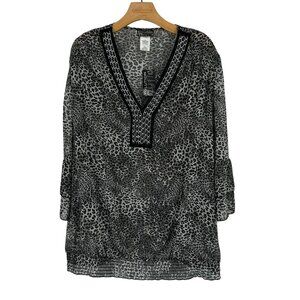Evolution by JMS Leopard Print Tunic cover up Sheer  Women's size 3x plus new